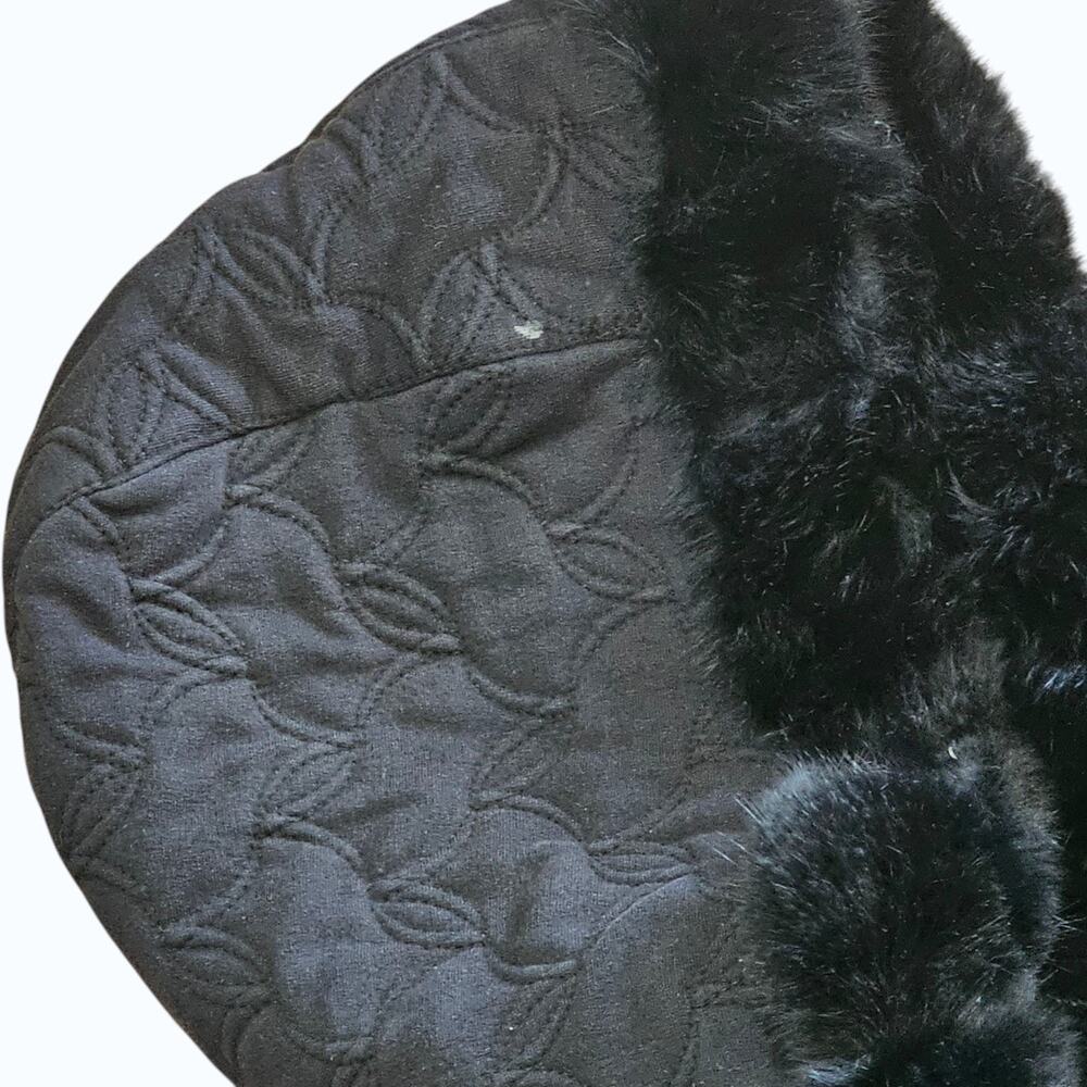 Bebe Sport Y2K Quilted Bomber Jacket Faux Fur Hood Pom Poms Black Womens Small - Picture 14 of 14